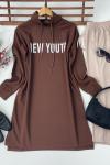 Kapşonlu Newyouth iki iplik tunik Kahve  ADY3018