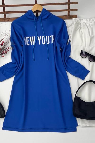 Kapşonlu Newyouth iki iplik tunik Saks   ADY3018
