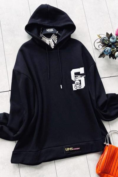 Kapşonlu polarlı sweat  siyah UMS5014