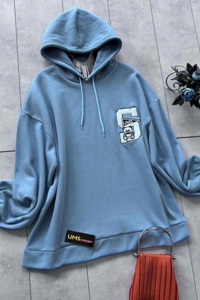 Kapşonlu polarlı sweat  mavi  UMS5014