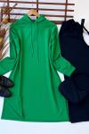 Kapşonlu uzun ikiiplik tunik Yeşil ADY3039
