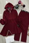 Kapşonlu  fermuarlı pantolonlu takım  Bordo UMS5031
