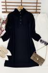 Kapşonlu yaka düğmeli Tunik Siyah SLT3045