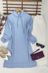 Kapşonlu yaka düğmeli Tunik bebemavi    SLT3045