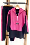 Kapşonlu fermuarlı iki iplik takım Fuşya  SLT3048
