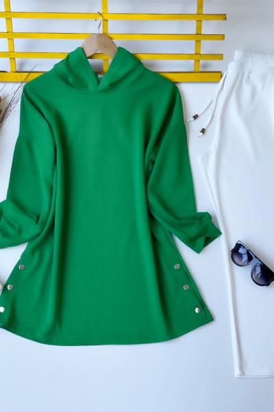 KAPŞONLU ÇITÇITLI  İKİİPLİK TUNİK  YEŞİL ADY30100