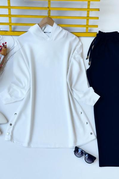 KAPŞONLU ÇITÇITLI  İKİİPLİK TUNİK  BEYAZ  ADY30100