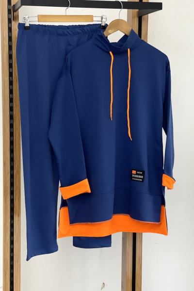 Kapşonlu  manşet renkli ikili takım Lacivert   SLT30125