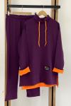 Kapşonlu  manşet renkli ikili takım Mor   SLT30125