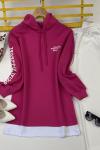 KAPŞONLU KOL BASKILI  İKİİPLİK TUNİK fuşya ADY30102