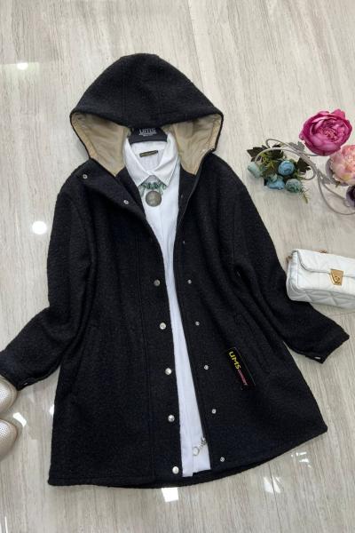 Kapşonlu buklet mont Siyah UMS50100