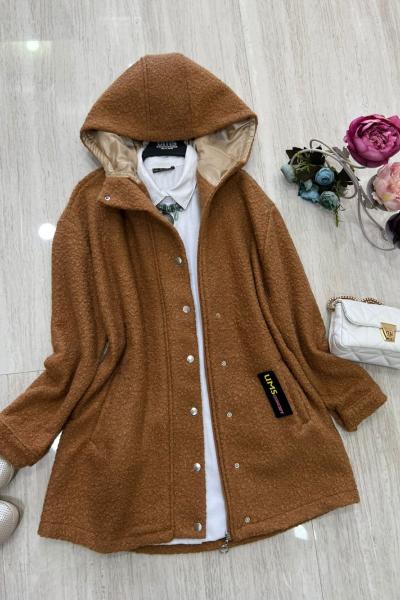 Kapşonlu buklet mont Camel UMS50100