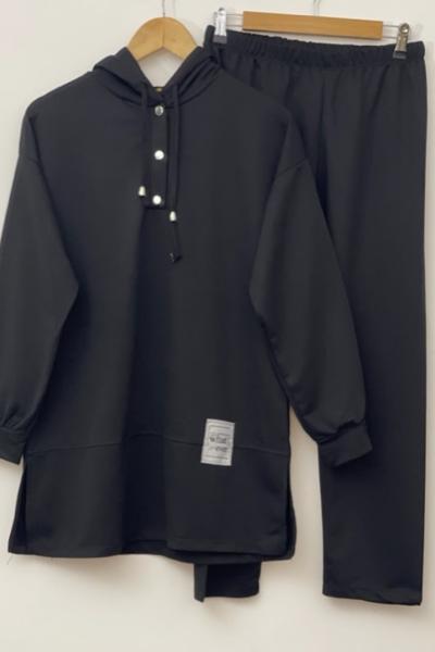 Kapşonlu yaka çıtçıtlı takım Siyah SLT30135
