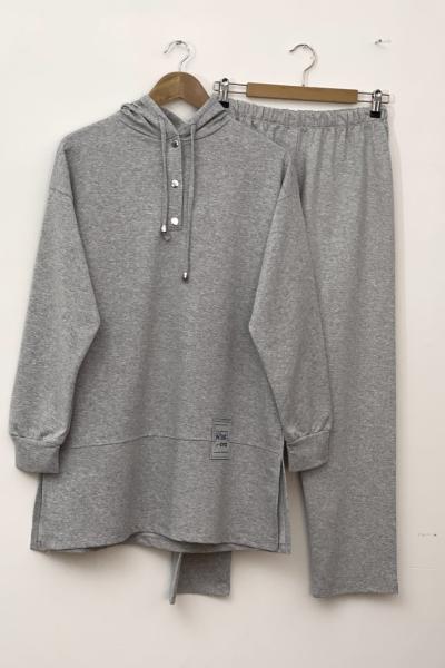 Kapşonlu yaka çıtçıtlı takım gri SLT30135