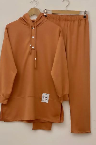Kapşonlu yaka çıtçıtlı takım camel  SLT30135