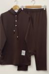 Kapşonlu yaka çıtçıtlı takım kahve  SLT30135
