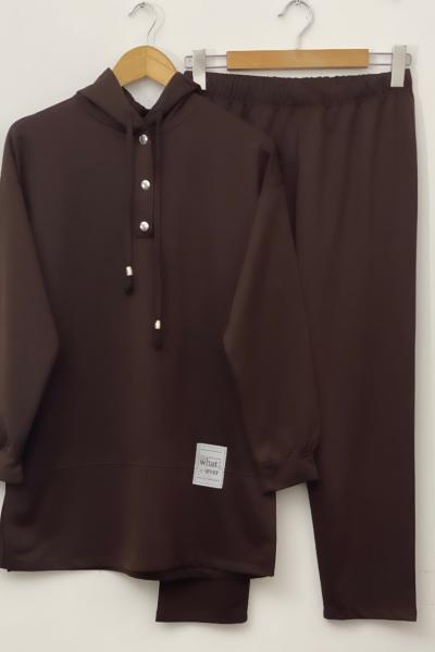 Kapşonlu yaka çıtçıtlı takım kahve  SLT30135