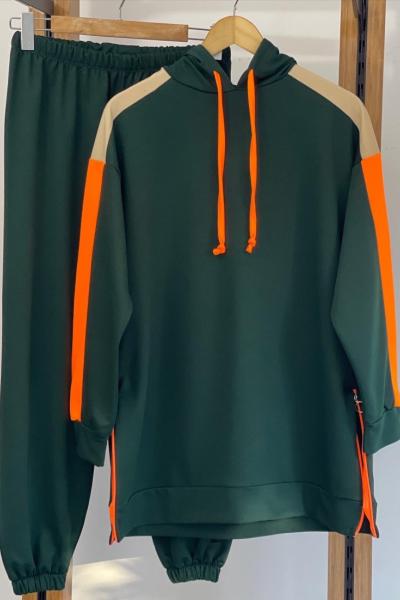 Kapşonlu kol manşetli fermuarlı Takım yeşil SLT30145