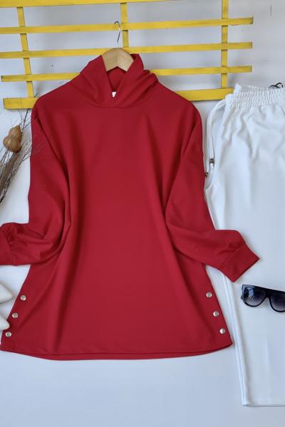 KAPŞONLU ÇITÇITLI  İKİİPLİK TUNİK  KIRMIZI   ADY30100