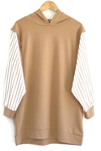 Kapşonlu kol çizgili  tunik Camel SLT30150