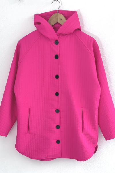 Kapşonlu cepli kapitone ceket Fuşya SLT3165