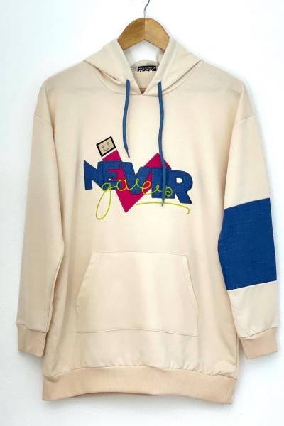 Kapşonlu kanguru cepli tunik Bej ALR30169