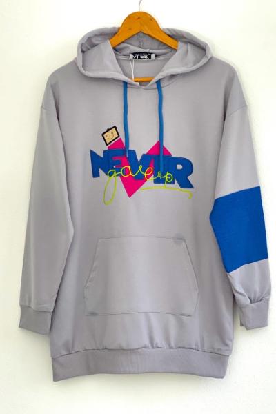 Kapşonlu kanguru cepli tunik Gri  ALR30169