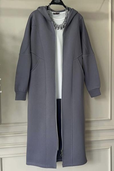 Kapşonlu fermuarlı Üçiplik  Kap Gri UMS50117