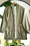 Kapşonlu  cepli çıçıtlı ceket  Yeşil NEW6013