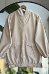 Kapşonlu  cepli çıçıtlı ceket Bej NEW6013