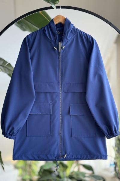 Kapşonlu Cepli fermuarlı ceket İndigo New6014