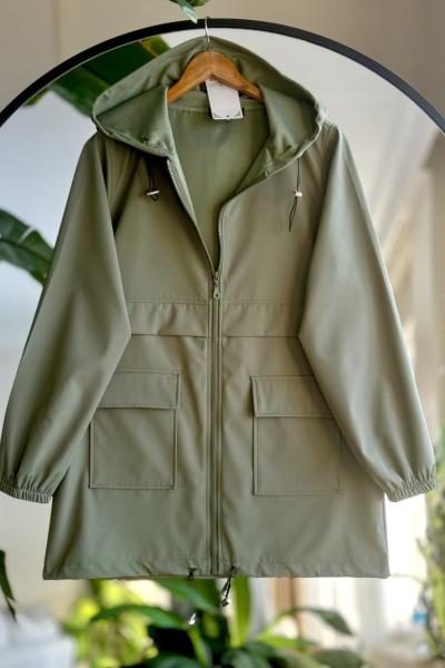 Kapşonlu Cepli fermuarlı ceket Yeşil NEW6014