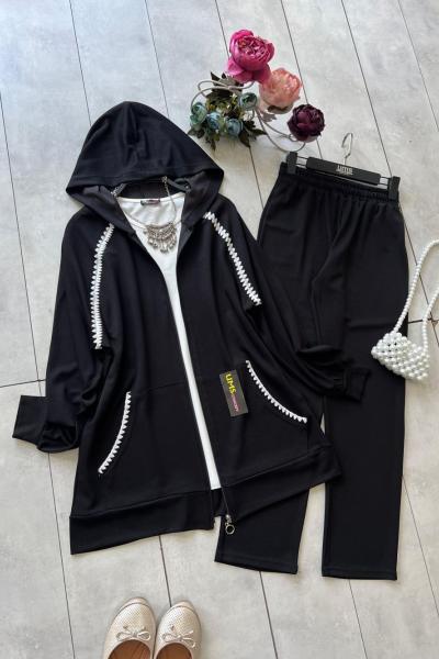 Kapşonlu fermuarlı coban dikiş Takım siyah UMS50215