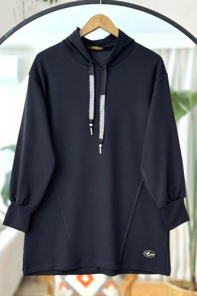 Kapüşonlu armalı  oyso tunik siyah TCN40108