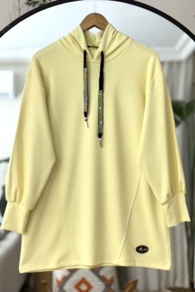 Kapüşonlu armalı  oyso tunik sarı TCN40108