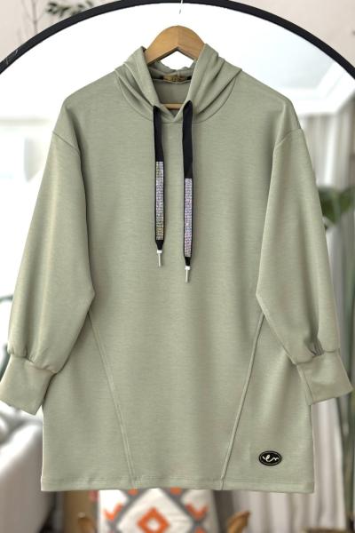 Kapüşonlu armalı  oyso tunik haki yeşil TCN40108