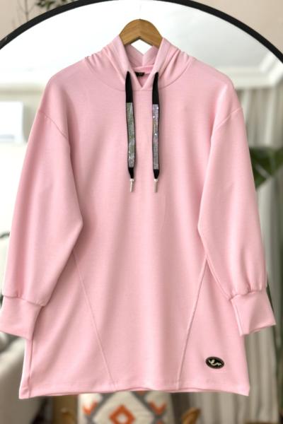 Kapüşonlu armalı  oyso tunik haki pembe TCN40108