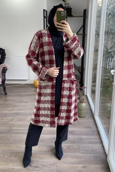 Kareli cepli dokuma triko hırka