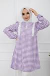 Kareli Dantel Detaylı Tunik Lila  PNK917