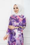 Karışık Desenli Viskon Elbise Mor  GLN1119