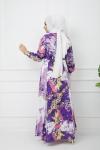 Karışık Desenli Viskon Elbise Mor  GLN1119