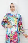 Karışık Desenli Viskon Elbise Bebemavı-füşya GLN1119