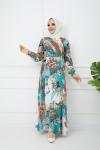 Karışık Desenli Viskon Elbise Acıkmavi-kahveGLN1119