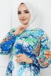 Karışık Desenli Viskon Elbise Acıkmavı GLN1119