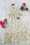 Karışık Çiçek Desenli Pamuklu Viskon Elbise Sarı UMS1131