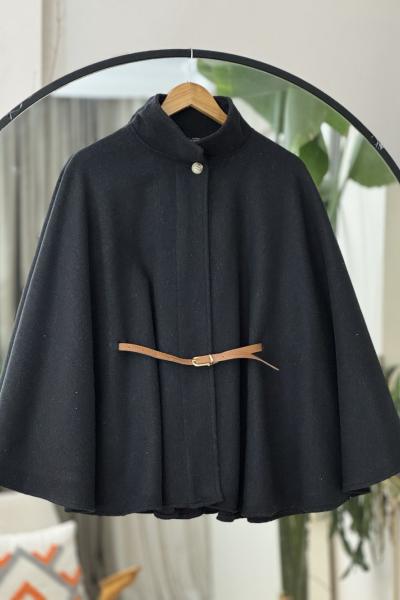 Kaşe Kumaş Kemerli Panco  Siyah NW6062