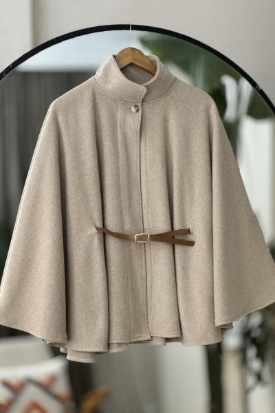 Kaşe Kumaş Kemerli Panco  Bej  NW6062