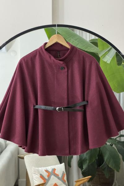 Kaşe Kumaş Kemerli Panco Bordo  NW6062