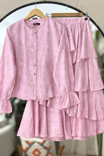 Katkat etek Blüz Takım pembe UMS50279