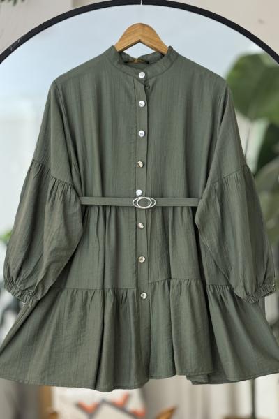 Kemer Tokalı Katkat Kiloş Salaş Tunik Yeşil TCN4097